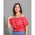 Women's Casual Rayon Short Sleeve Top (Red)