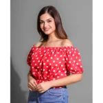 Women's Casual Rayon Short Sleeve Top (Red)