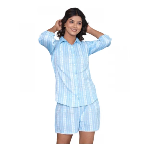 Women's Casual Cotton Short Sleeve Short Night Suit Set (Aqua)