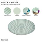 Freakway Hand-Painted 'sea Swirls' Stoneware Dinner Plates 10.2 Inch Set of 6 Pieces Serving Plate Thali Ceramic Plates for Dinner | Microwave & Dishwasher Safe | Green