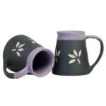 Freakway Set of 2 Leaf Sips Handcrafted Ceramic Coffee Mug Set of 2 (270 ML, Microwave Safe & Dishwasher Safe) Color-Arsenic (Matte Black) & Ocean Blue