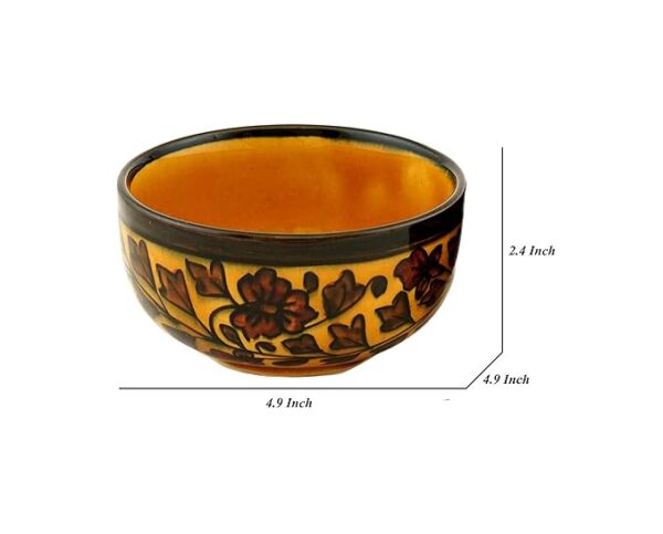 Freakway Ceramic Soup Floral Bowls (Set of 2 Bowls) | 100% Food & Microwave Safe |Handmade Yellow Pottery | Multi Color