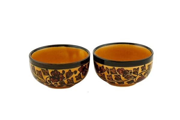 Freakway Ceramic Soup Floral Bowls (Set of 2 Bowls) | 100% Food & Microwave Safe |Handmade Yellow Pottery | Multi Color