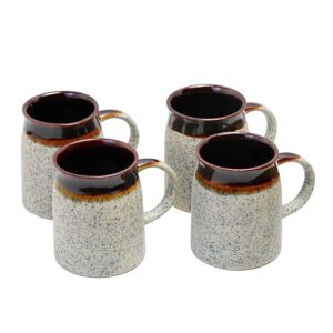 Freakway Coco Rims Set of 4 Ceramic Tea Cups and Coffee Mugs - Set of 4, (450ml Dark Brown and Cream-Tea Mugs Ceramic Mugs Milk Mug Coffee Cup Drinkware)