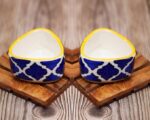 Freakway Hand Painted White Ceramic Dip Bowls | Bowls Set of 2, 40Ml | Bowl for Serving Chutney Bowl/Pickle Bowl/Small (BLU & YLW)