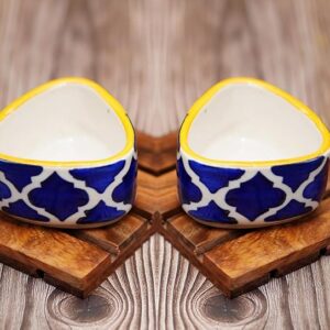 Freakway Hand Painted White Ceramic Dip Bowls | Bowls Set of 2, 40Ml | Bowl for Serving Chutney Bowl/Pickle Bowl/Small (BLU & YLW)