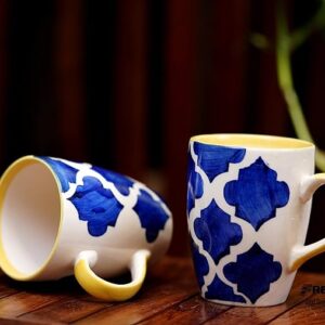 Freakway Hand-Painted Ceramic Handcrafted Umrao/Moroccan Handpainted Ceramic Coffee Mug (300 ml, Pack of 2)