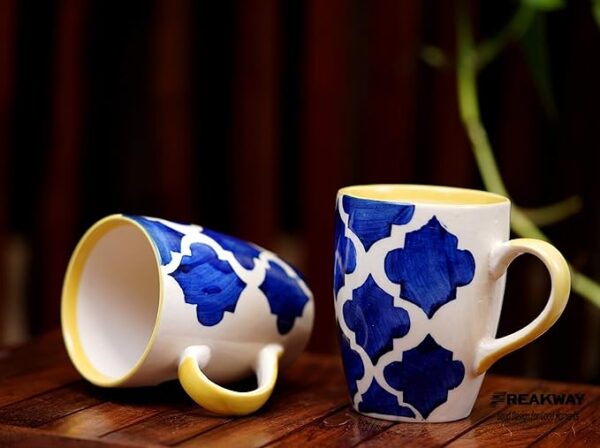 Freakway Hand-Painted Umrao 'Glam Studio' Coffee Mug Set of 2 Ceramic Mugs to Gift to Best Friend Tea Mugs Coffee Mugs Microwave Safe Coffee Mugs Ceramic Tea Cups