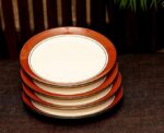 Freakway Glossy Finish Brown and White Handcrafted Ceramic Dinner Plates 10 Inch Set of 6 Pieces | Microwave & Dishwasher Safe - Multicolor