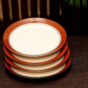 Freakway Glossy Finish Brown and White Handcrafted Ceramic Dinner Plates 10 Inch Set of 6 Pieces | Microwave & Dishwasher Safe - Multicolor