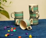 Freakway Hand-Painted Serving Chai Tea/Coffee Cups Set of 6-Color-Cream & Off Green