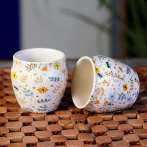 Freakway Hand-Painted Ceramic Sun-Floral Art kulhad Set of 2 Cups |kullad Tea Set | kulhad chai Cups | Hand Painted kulhad Coffee Mug, Multicolor((Microwave & Dishwasher Safe)