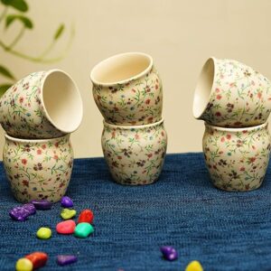 Freakway Hand-Painted Ceramic Floral kulhad Set of 6 Cups |kullad Tea Set | kulhad chai Cups | Hand Painted kulhad Coffee Mug, Multicolor