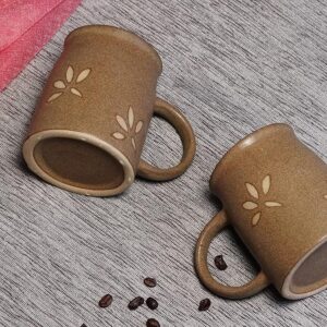 Freakway Set of 2 Leaf Sips Handcrafted Ceramic Coffee Mug Set of 2 (400 ML, Microwave Safe & Dishwasher Safe)-Tea Mugs Ceramic Mugs Milk Mug Coffee Cup Drinkware