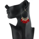 ic Women's Alloy Hook Dangler Hanging Tassel Earrings-Red