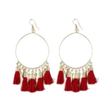 ic Women's Alloy Hook Dangler Hanging Tassel Earrings-Red