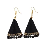 Women's Alloy, Beads Hook Dangler Hanging Earrings-Black