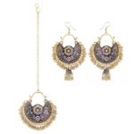 ic Women's Gold Oxidized Earrings and Maang Tikka-Blue