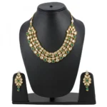 Green Gold Plated Traditional Kundan Necklace with Earrings