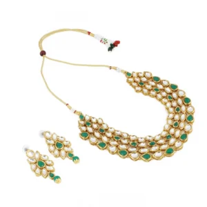 Green Gold Plated Traditional Kundan Necklace with Earrings