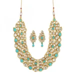 Blue Aquamarine Firoji Gold Plated Kundan Necklace with Earrings