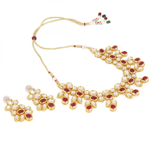 Maroon Gold Plated Kundan Necklace Set With Earrings