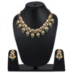 Designer Inspired Green Kundan Necklace Set With Earrings