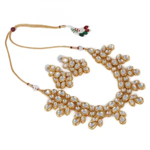 Shining Gold Plated Kundan Necklace Set With Earrings