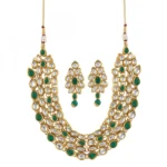 Green Gold Plated Traditional Kundan Necklace with Earrings