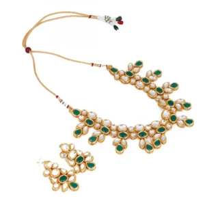 Designer Inspired Green Kundan Necklace Set With Earrings