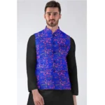 Men's Jacquard Printed Full Sleeve Waistcoat (Blue)