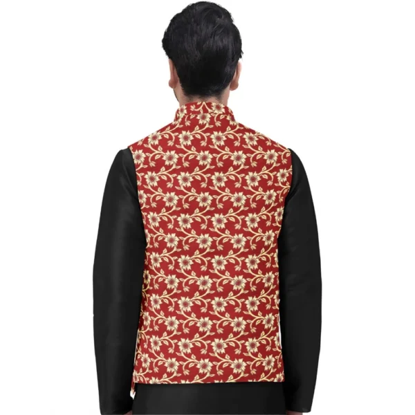 Men's Jacquard Printed Full Sleeve Waistcoat (Red)