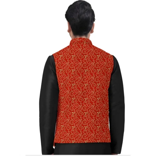 Men's Jacquard Printed Full Sleeve Waistcoat (Red)