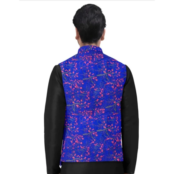 Men's Jacquard Printed Full Sleeve Waistcoat (Blue)