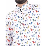 Men's Cotton Blended Printed Full Sleeve Shortkurta (Multicolor)