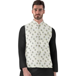 Men's Jacquard Printed Full Sleeve Waistcoat (Silver)