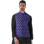 Men's Jacquard Printed Full Sleeve Waistcoat (Blue)