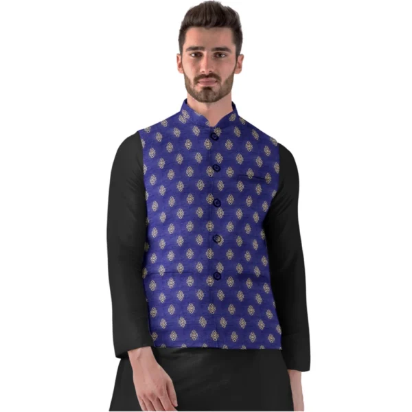 Men's Jacquard Printed Full Sleeve Waistcoat (Blue)