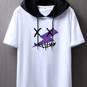 Men Colorblock Hooded Neck Cotton Blend T-Shirt