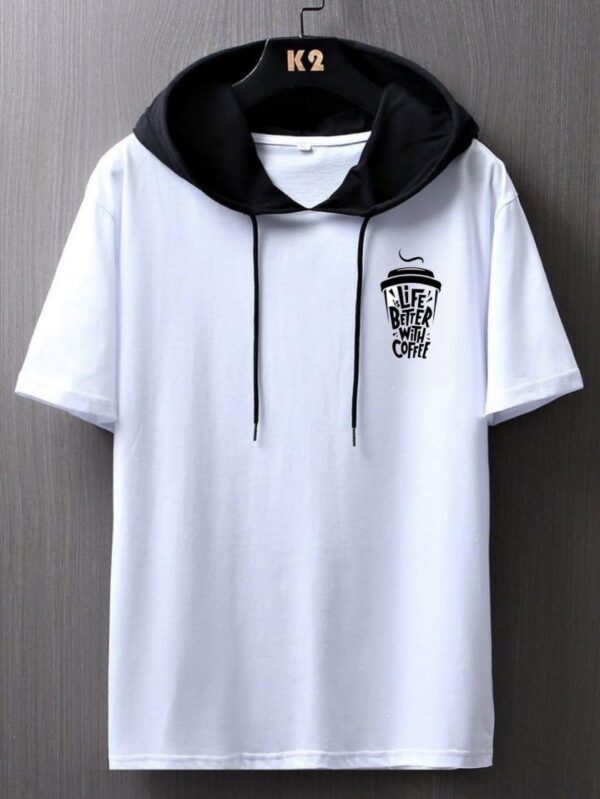 Men Colorblock Hooded Neck Cotton Blend T-Shirt