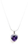 SWARN SILVER 925 Sterling Silver Purple Heart Pendant Necklace With Chain Studded With Cubic Zirconia, Valentine Gift For Girls With Certificate Of Authenticity