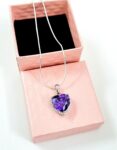 SWARN SILVER 925 Sterling Silver Purple Heart Pendant Necklace With Chain Studded With Cubic Zirconia, Valentine Gift For Girls With Certificate Of Authenticity