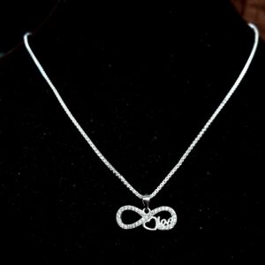 SWARN SILVER 925 Sterling Silver Infinity Necklace Pendant With Chain With Cubic Zirconia Gift For Girls With Certificate Of Authenticity