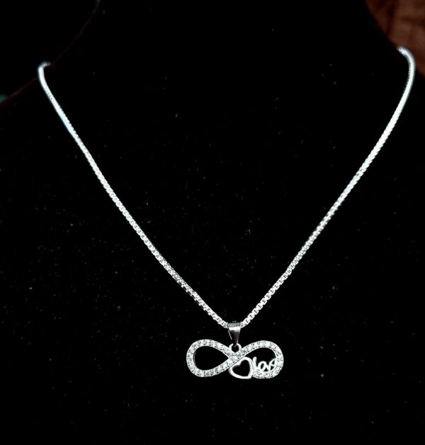 SWARN SILVER 925 Sterling Silver Infinity Necklace Pendant With Chain With Cubic Zirconia Gift For Girls With Certificate Of Authenticity