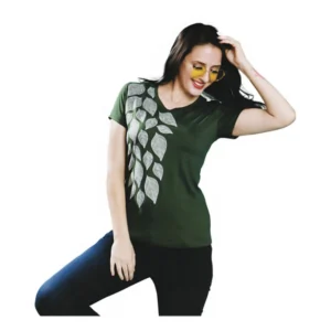 Women's Cotton Printed Round Neck T.Shirt (Green)