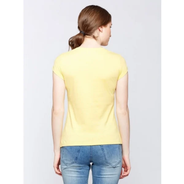 Women's Cotton Printed Round Neck T.Shirt (Yellow)