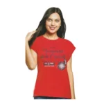 Women's Cotton Printed Round Neck T.Shirt (Red)