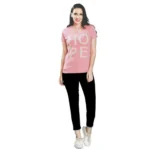 Women's Cotton Printed Round Neck T.Shirt (Pink)