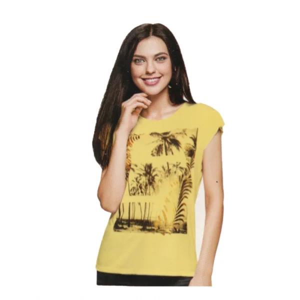 Women's Cotton Printed Round Neck T.Shirt (Yellow)