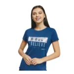 Women's Cotton Printed Round Neck T.Shirt (Blue)